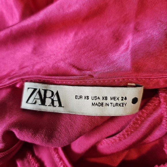 Zara Women's Hot Pink Fuchsia Satin Surplice Neckline Ruched Wrap Midi Dress, XS - Picture 12 of 12